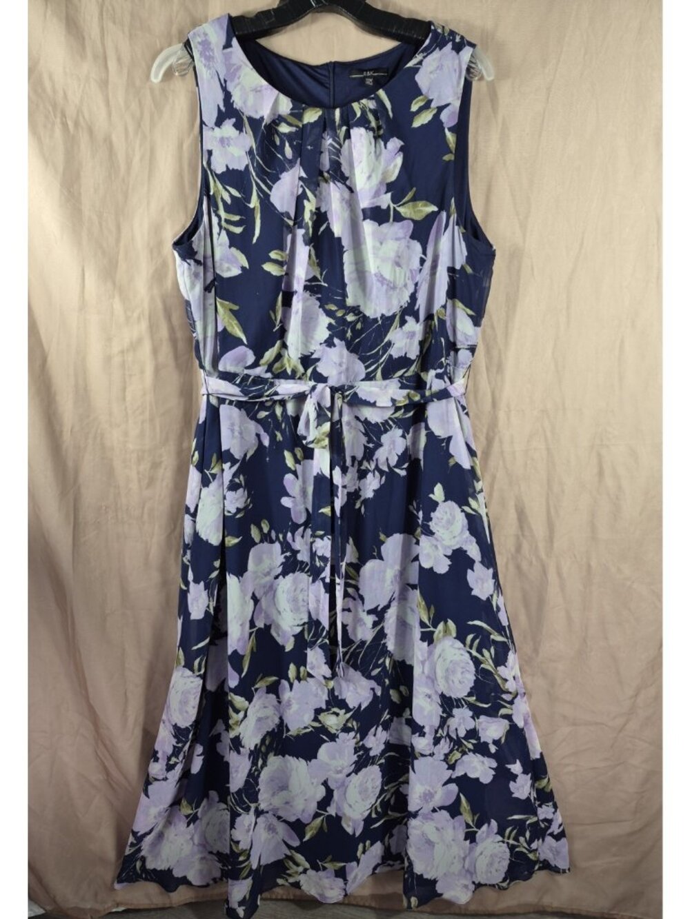 VTG R & K Women's Blue &White Florals Summer Pleated Evening Maxi Dress Size 22W